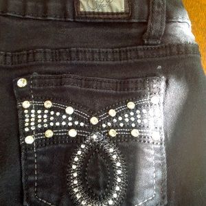 Earl Jeans Black Rhinestones and Embroidery/dark wash. Size 6.